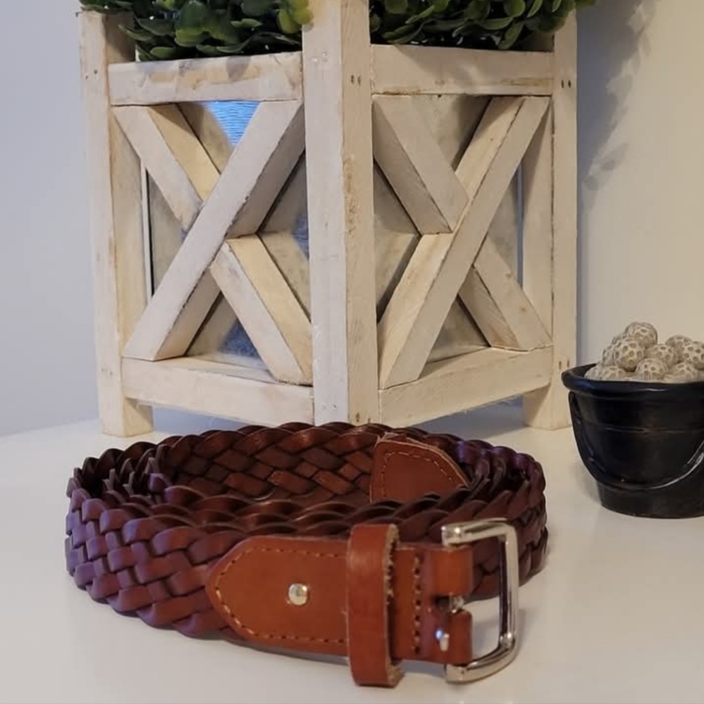 GAP Cognac Braided Faux Leather Belt L/XL 1" Wide